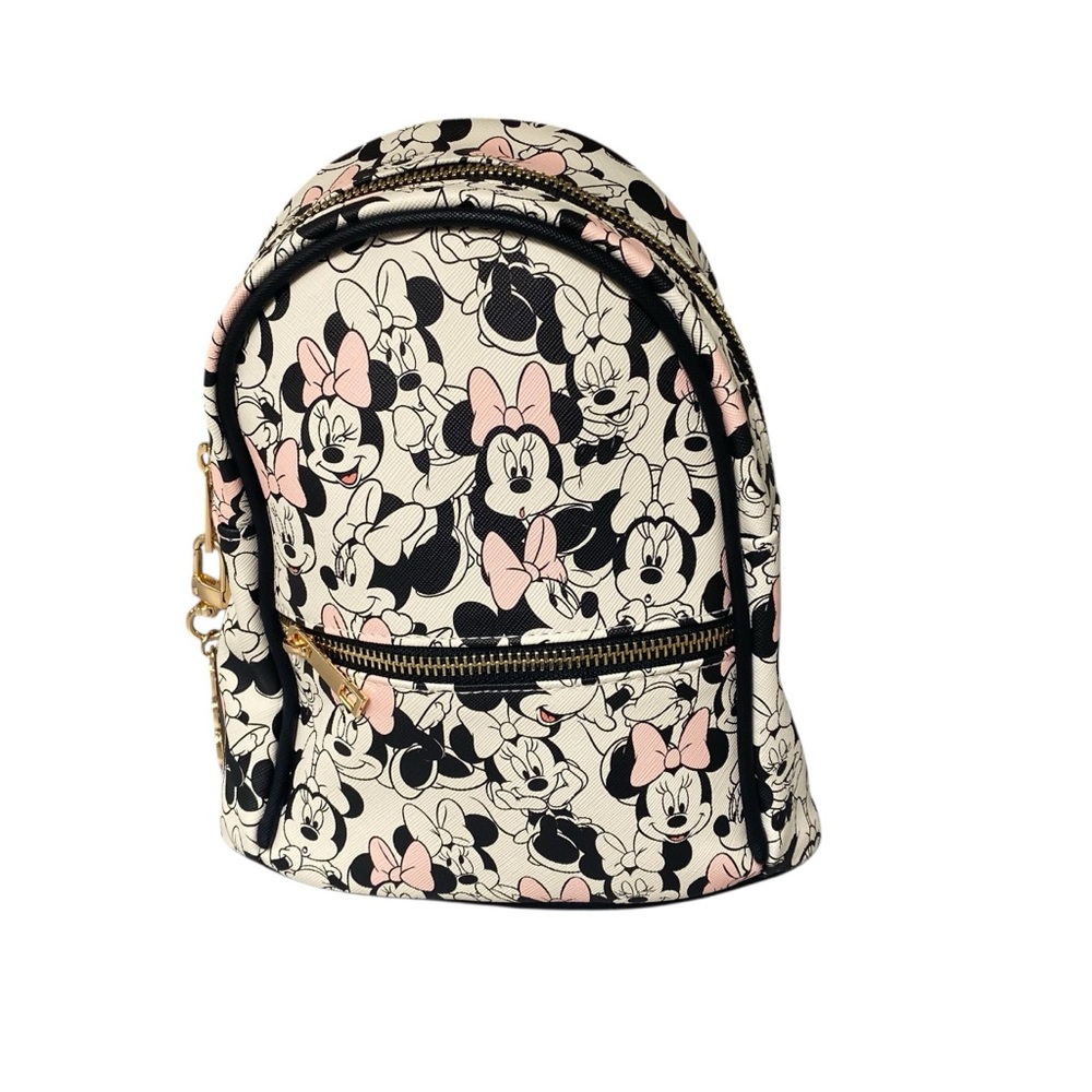 Disney Pink White and‎ Black Minnie Mouse Mini Backpack With Keychain NWOT